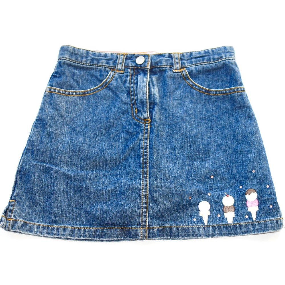 Gymboree Denim Jean Skirt/Skort/Shorts with Ice Cream Embellishments - Size 7